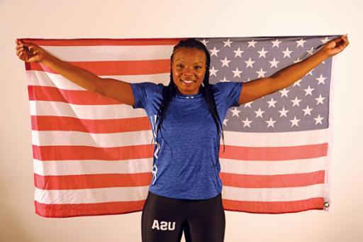 Picture of Morelle McCane holding American flag